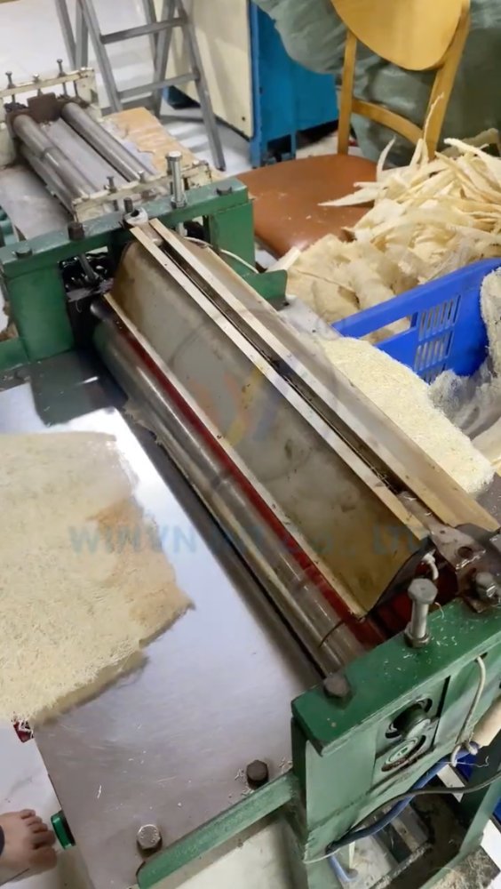 Natural loofah fiber being cleaned and flattened before cutting