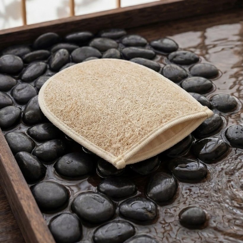 Natural loofah bath glove