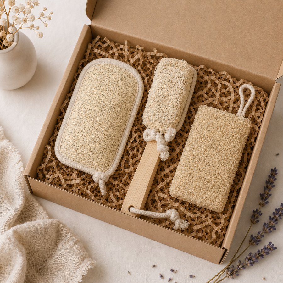 Zero-waste home care loofah bundle in a kraft gift box